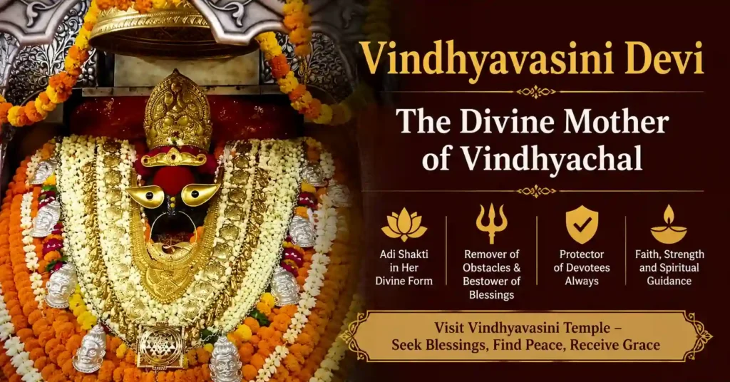 Sacred darshan of Maa Vindhyavasini adorned with flowers and ornaments at Vindhyavasini Temple