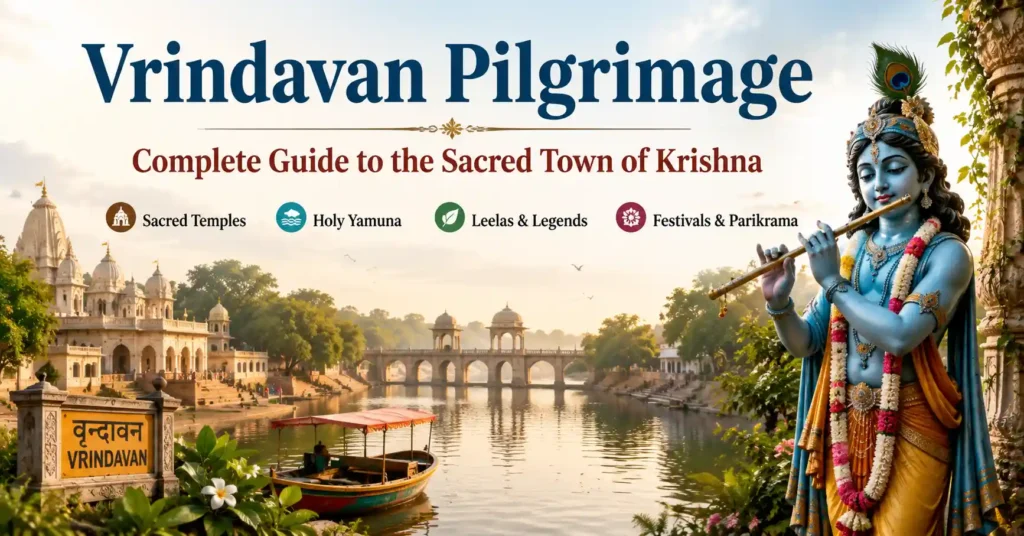 Vrindavan pilgrimage guide featuring sacred temples, Yamuna Ji, and the spiritual land of Lord Krishna in Braj.