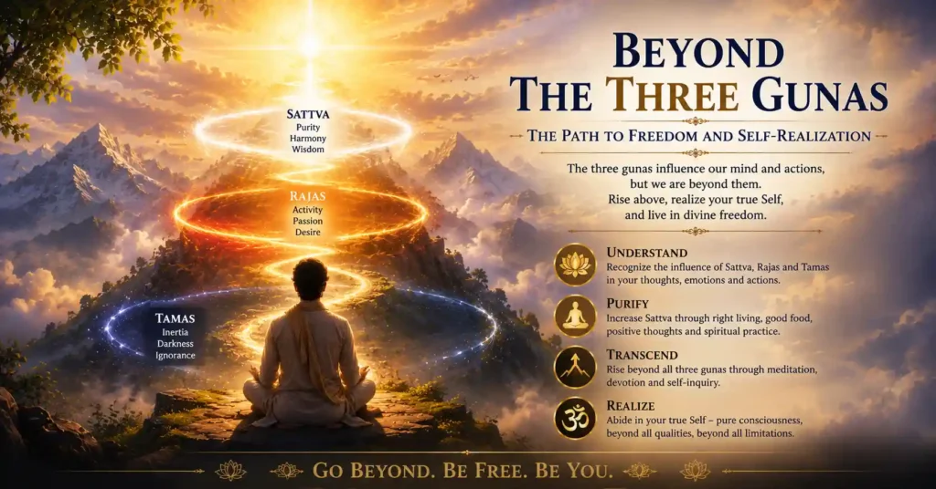 Spiritual journey beyond Sattva Rajas Tamas toward self-realization and liberation