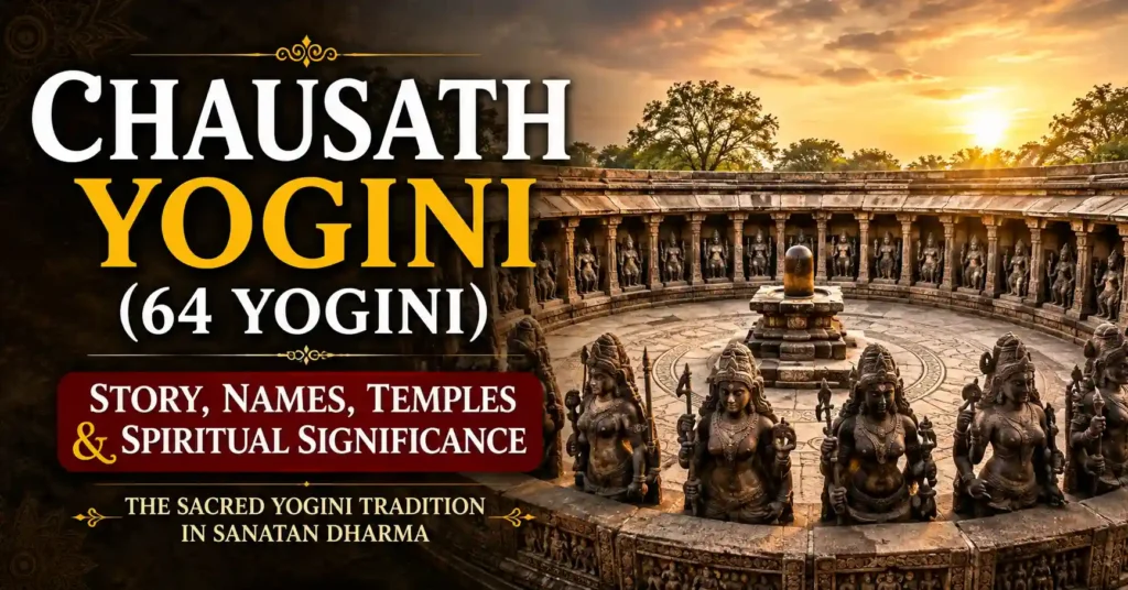 Chausath Yogini (64 Yogini) with the Divine Mother, ancient Yogini temple and sacred Yogini tradition in Sanatan Dharma