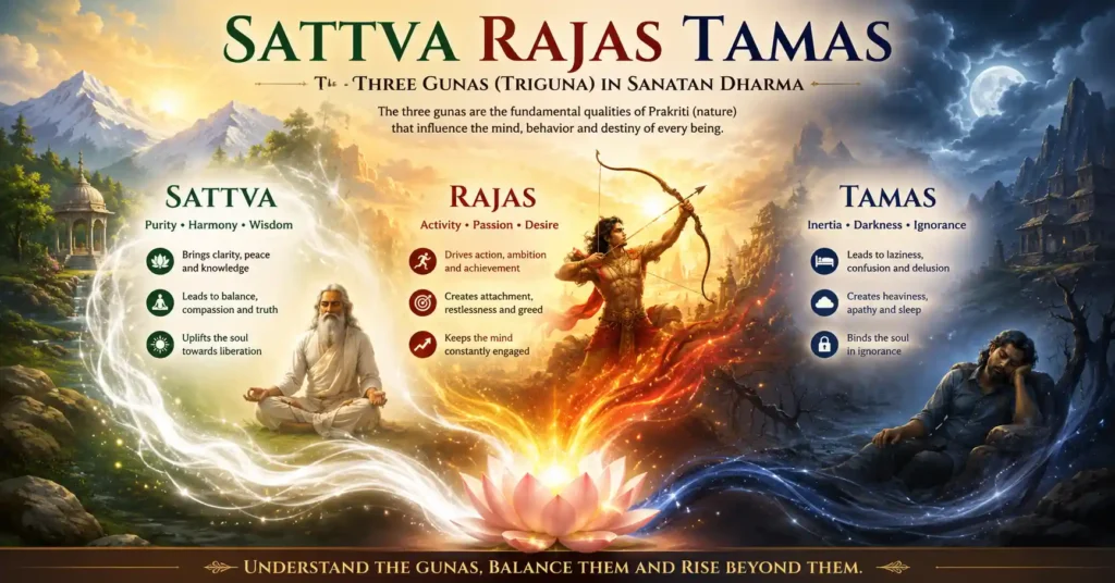 Sattva Rajas Tamas (Triguna) representing the three gunas in Sanatan Dharma