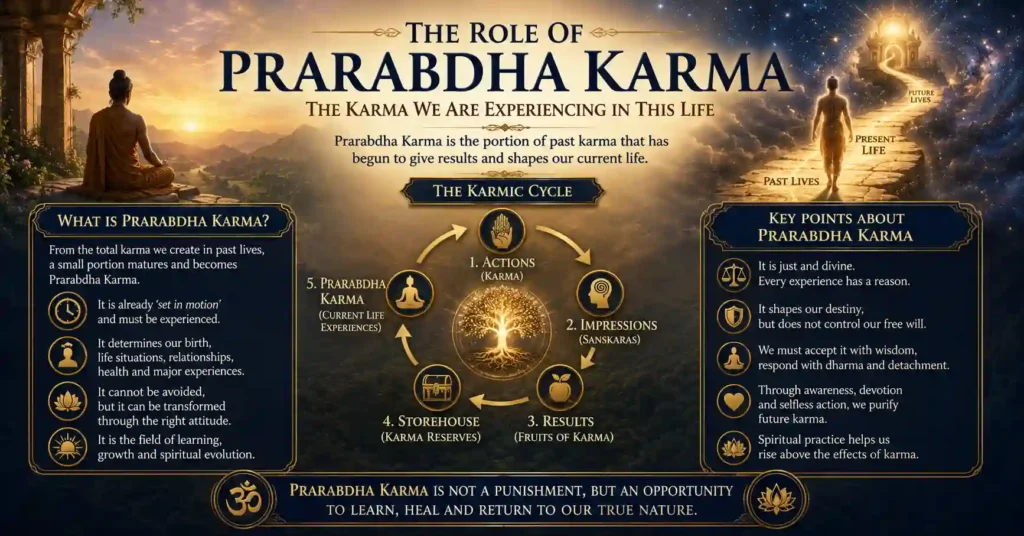 Prarabdha karma explained through karma cycle, past lives, present life experiences and spiritual evolution