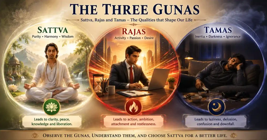 Illustration explaining Sattva Rajas Tamas (Triguna) and the three gunas