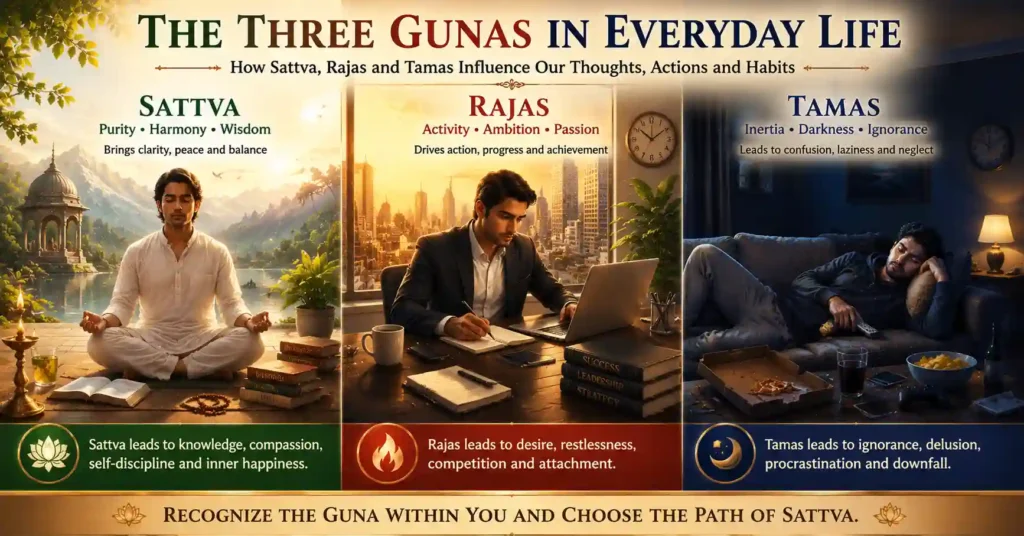 Examples of Sattva Rajas Tamas influencing thoughts, actions and daily life