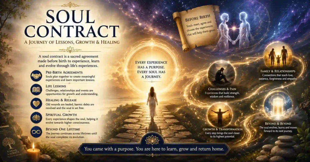 What is a soul contract concept showing karma, rebirth, past life memories and spiritual life lessons