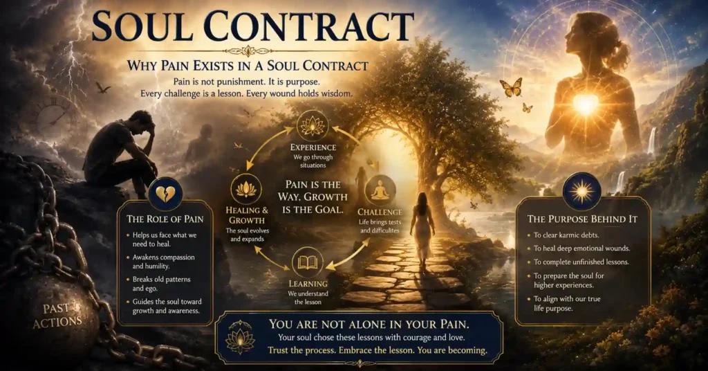 Soul contract and pain illustrating karmic lessons, healing, spiritual growth and life experiences