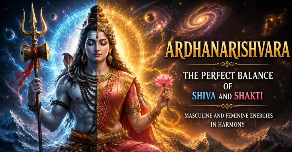 Ardhanarishvara representing the perfect balance of Shiva and Shakti and the harmony of masculine and feminine energies