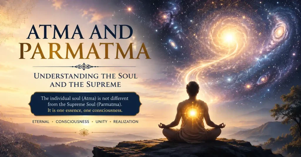 Illustration of Atma and Parmatma in Sanatan Dharma showing the eternal soul connected to the Supreme Reality