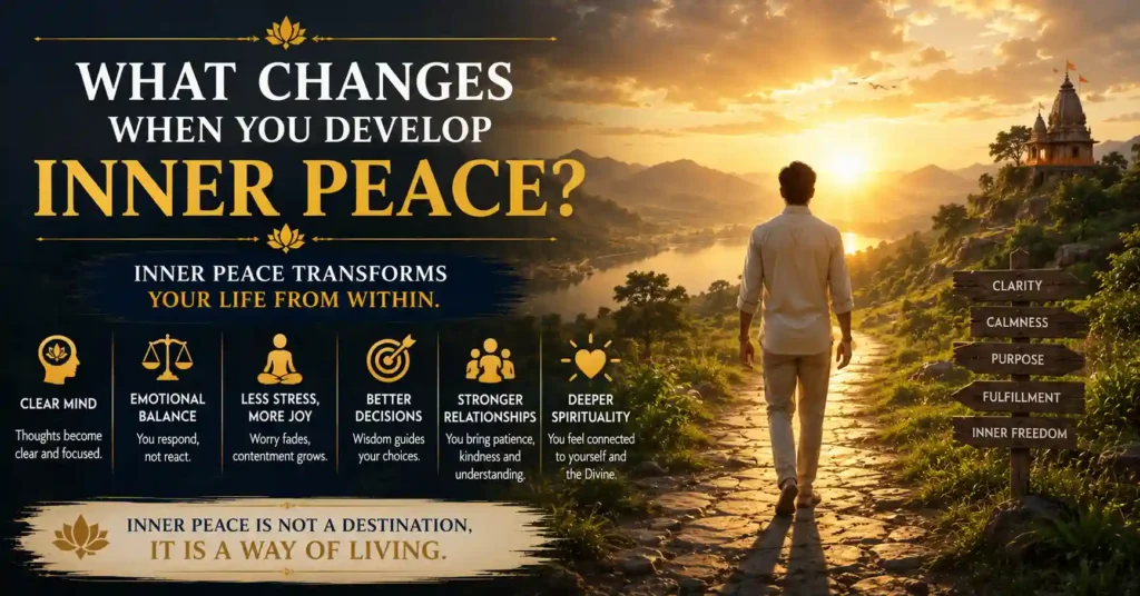 Person walking toward a peaceful horizon symbolizing clarity, emotional balance and the benefits of inner peace
