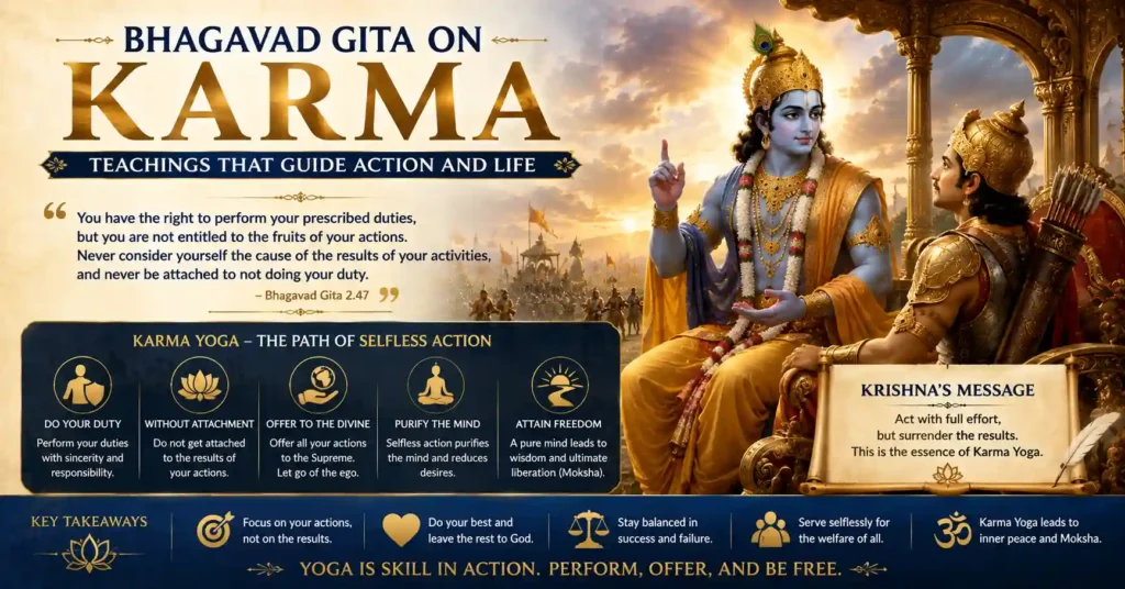 Lord Krishna explaining Karma Yoga to Arjuna in the Bhagavad Gita.