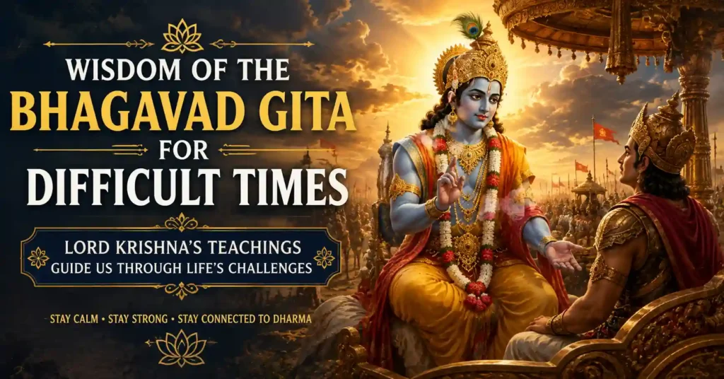 Lord Krishna guiding Arjuna and teaching calmness during life's challenges