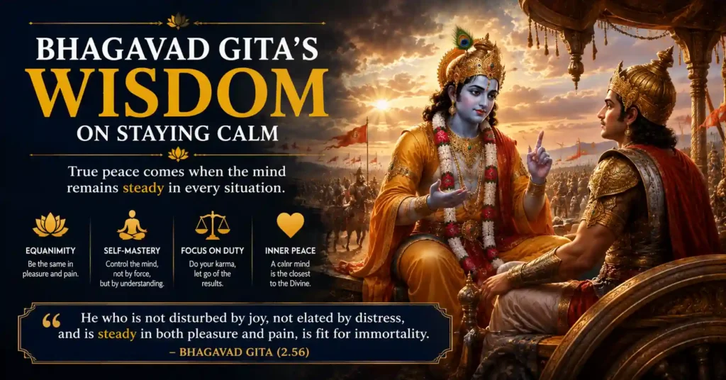 Lord Krishna teaching Arjuna the wisdom of inner peace, equanimity and calmness in the Bhagavad Gita