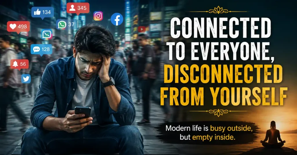 Person surrounded by social media notifications feeling lonely despite being digitally connected to everyone