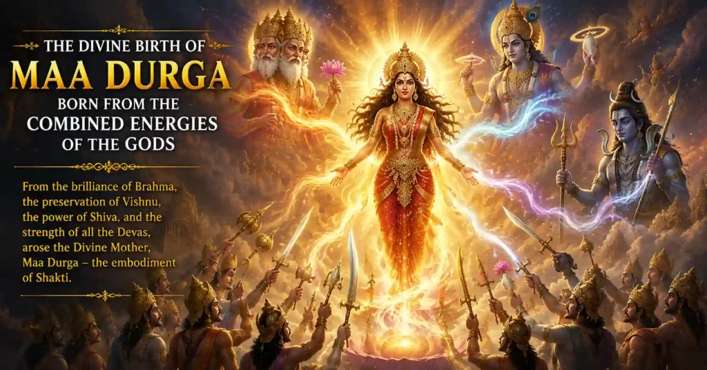 Divine energies of Brahma Vishnu Shiva and the devas forming Maa Durga
