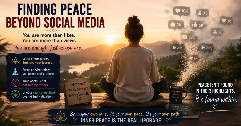 Person finding inner peace and self-worth beyond social media comparison