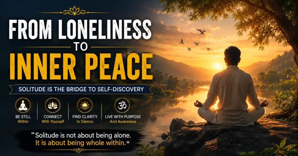 Meditating person at sunrise symbolizing the journey from loneliness to inner peace through solitude and self-discovery