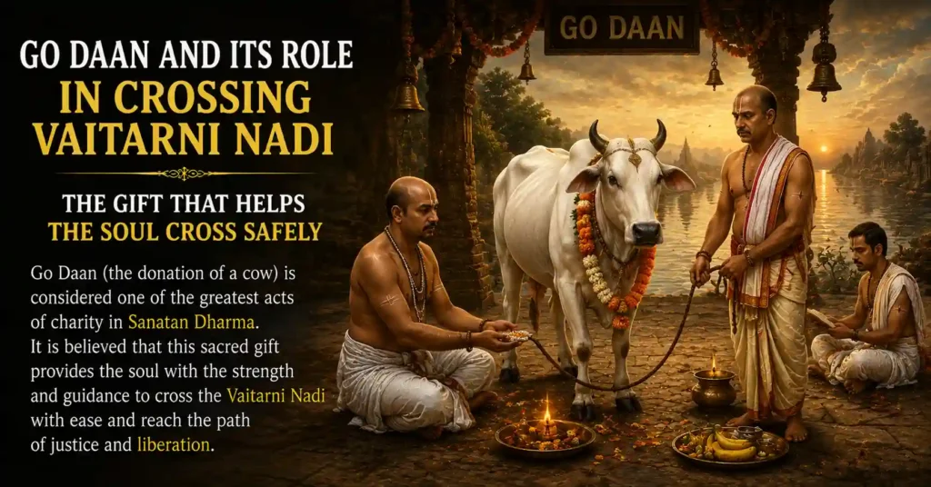 Go Daan ritual showing the symbolic role of cow donation in helping the soul cross Vaitarni Nadi