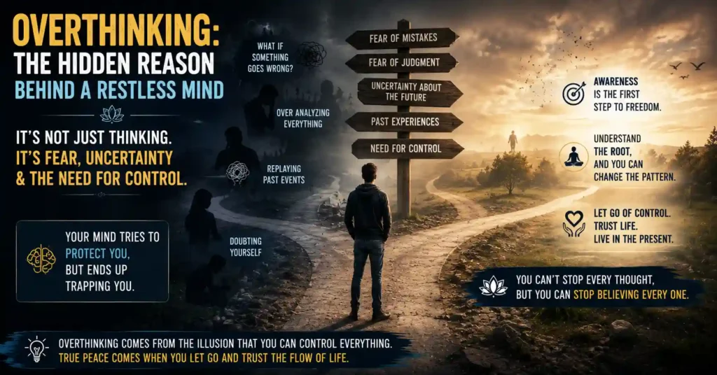 Hidden causes of overthinking including fear, uncertainty, self-doubt, and the need for control