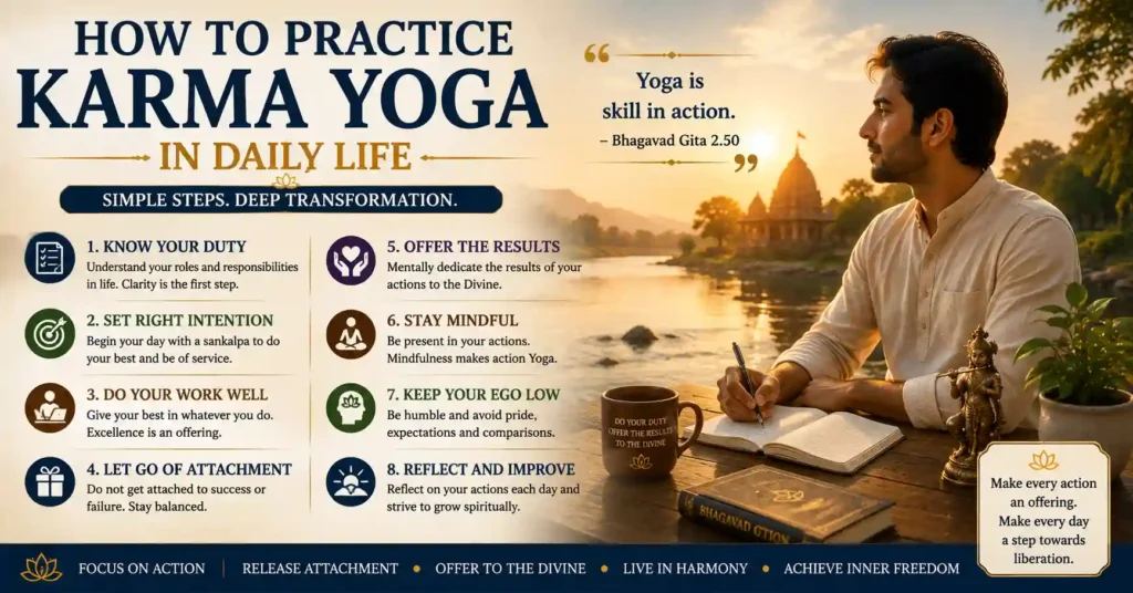 How to practice Karma Yoga in daily life through selfless action and devotion