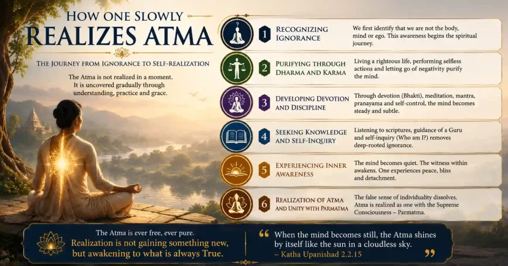 Illustration showing the spiritual journey of self-realization and awakening to Atma in Sanatan Dharma