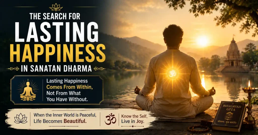 Lasting happiness and inner fulfillment in Sanatan Dharma through self-knowledge, contentment, and spiritual wisdom
