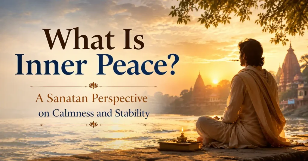 Devotee meditating at sunrise symbolizing inner peace, calmness and spiritual wisdom in Sanatan Dharma