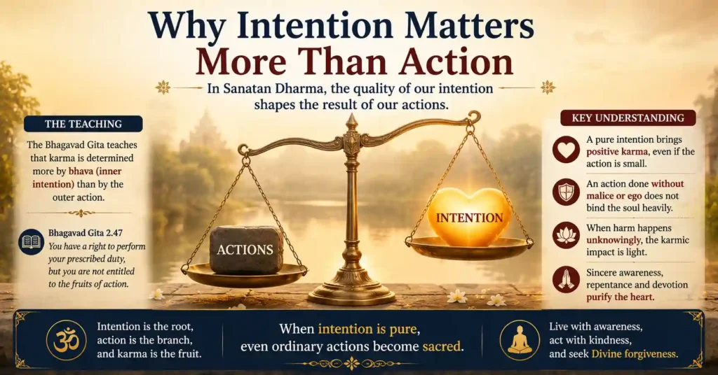 Illustration explaining why intention matters more than action in karma according to Sanatan Dharma