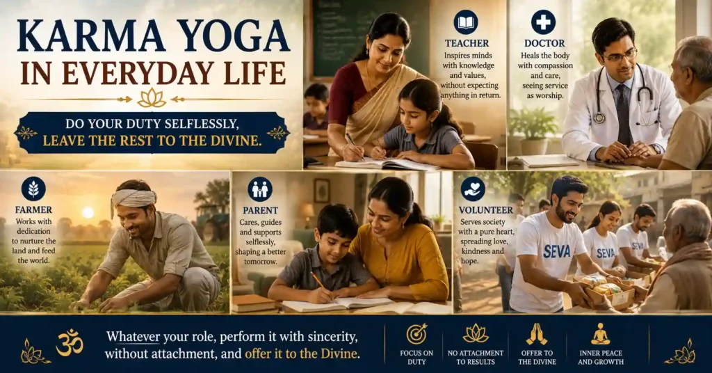Examples of Karma Yoga in everyday life through selfless service and duty