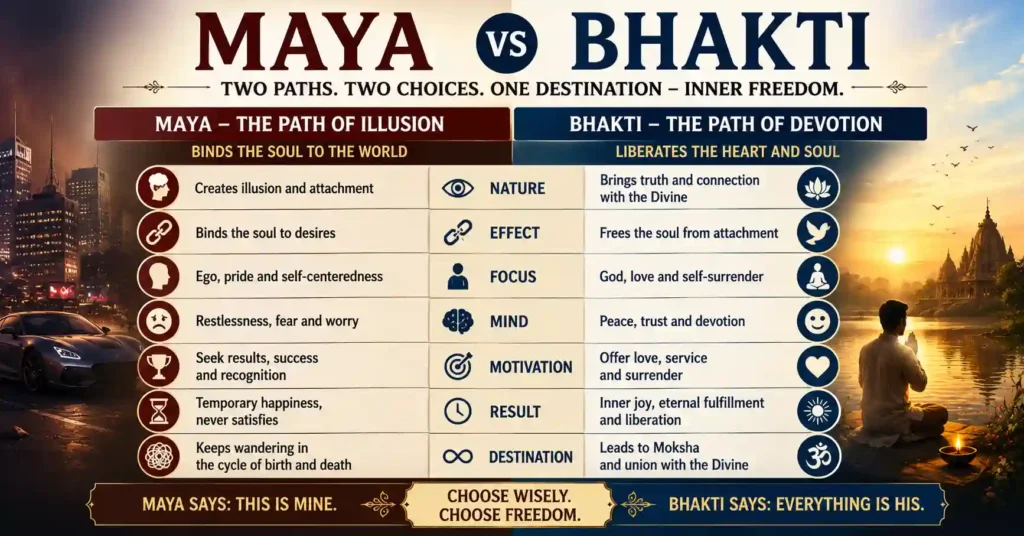 Meaning of Maya and Bhakti in Sanatan Dharma explained through two spiritual paths