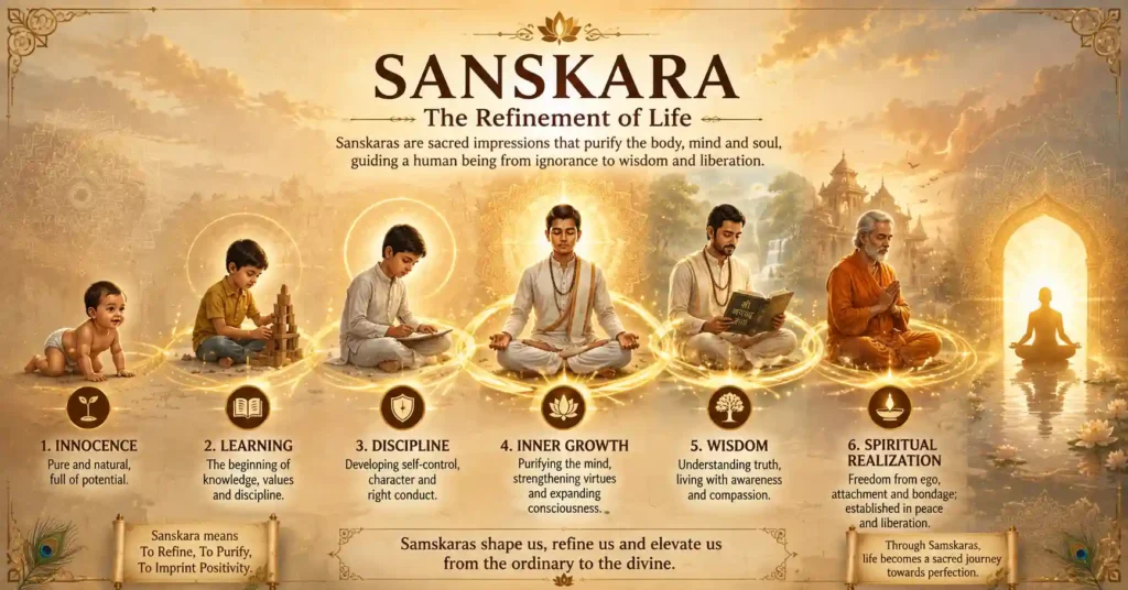 Symbolic representation of Samskara as spiritual refinement, personal growth, discipline, and inner development in Sanatan Dharma
