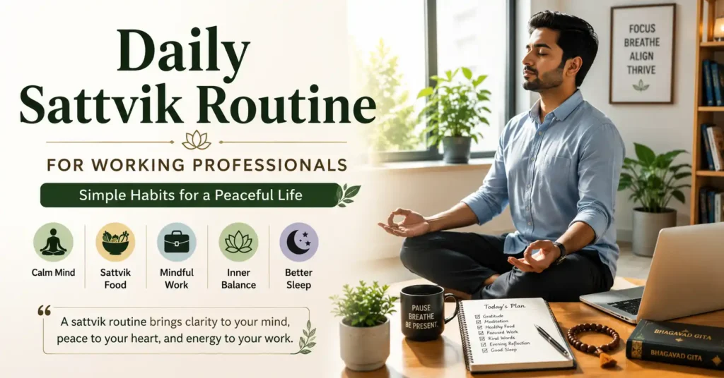 Working professional practicing meditation and mindfulness as part of a daily sattvik routine
