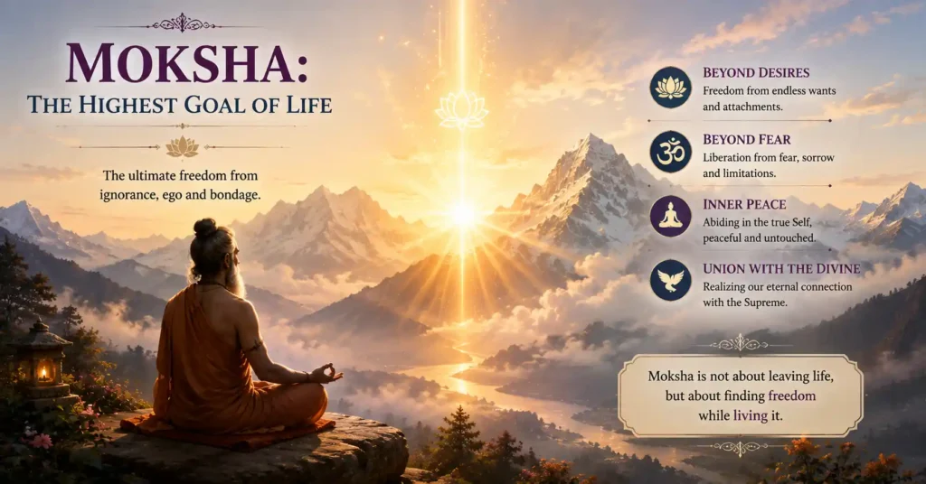 Illustration of Moksha as the highest goal among the Purusharthas in Sanatan Dharma