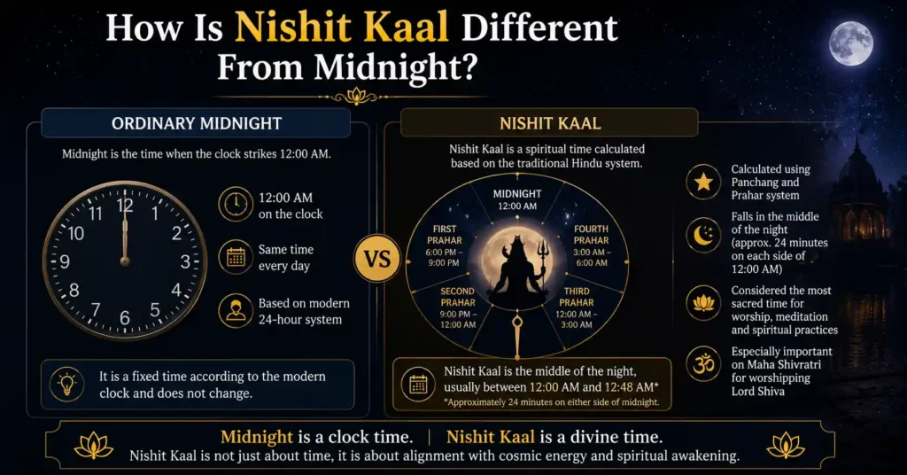 Difference between Nishit Kaal time and ordinary midnight in Hindu timekeeping