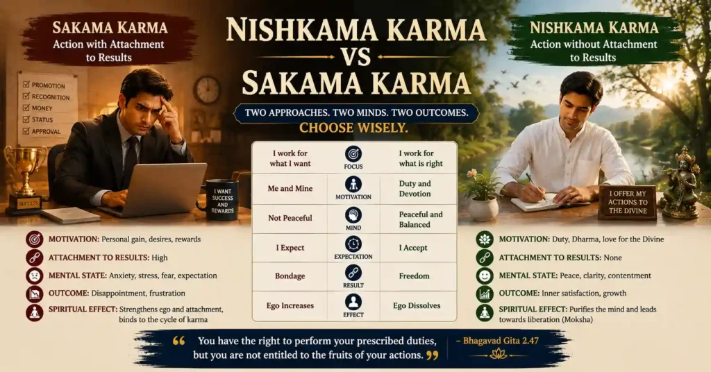 Nishkama Karma vs Sakama Karma comparison in Karma Yoga philosophy