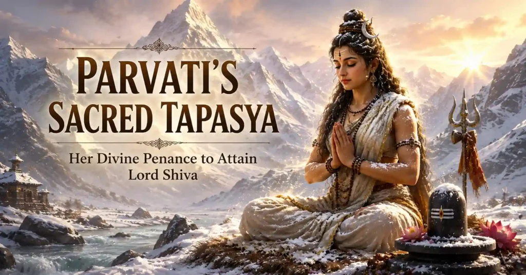 Goddess Parvati performing intense tapasya in the Himalayas to attain Lord Shiva as her husband before Shiv Parvati Vivah
