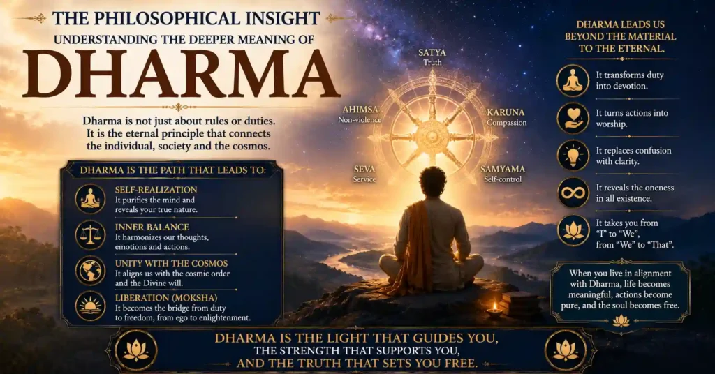 Philosophical understanding of Dharma as a path to self-realization and spiritual growth