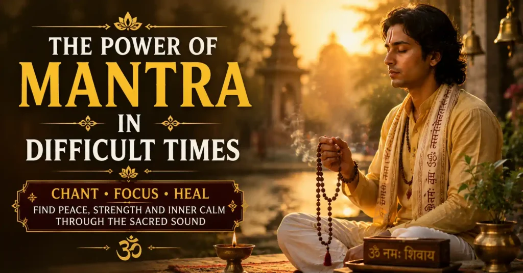 Devotee chanting a mantra to find peace, focus, and emotional balance