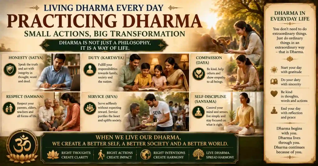Practicing Dharma through honesty, responsibility, service, and compassion in daily life