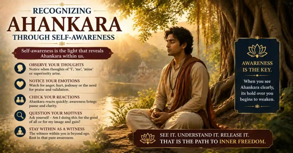 Recognizing Ahankara through self-awareness and meditation