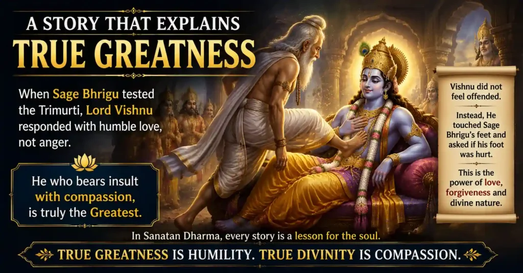 Sage Bhrigu testing Lord Vishnu, illustrating humility, compassion and the true greatness taught in Sanatan Dharma.