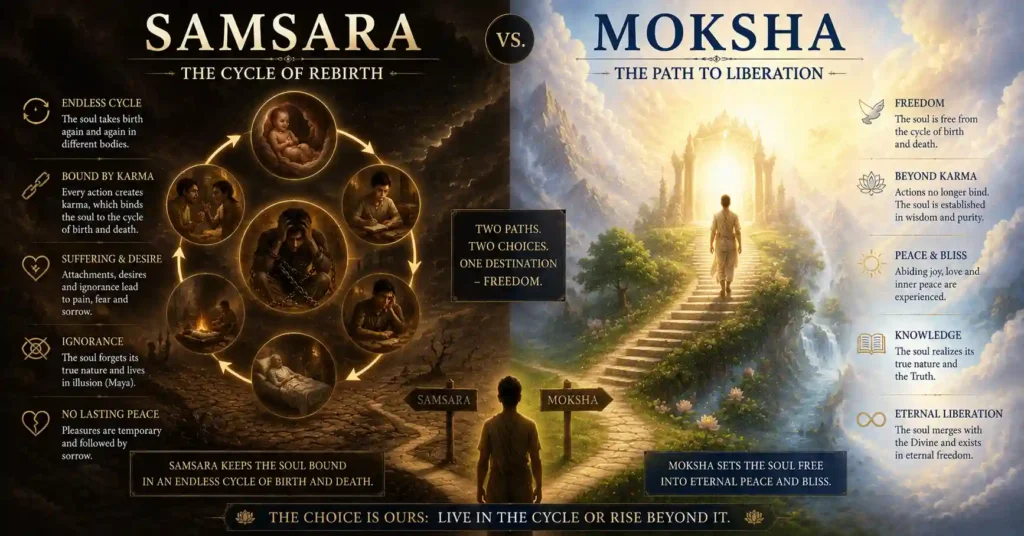 Difference between Samsara and Moksha in Hindu philosophy