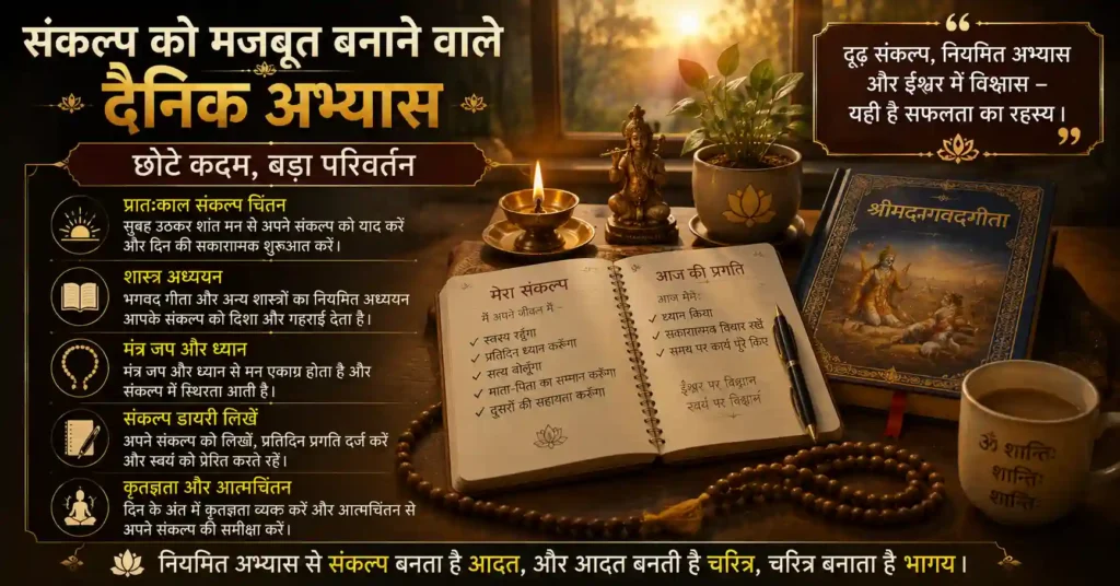 संकल्प शक्ति बढ़ाने के लिए जर्नलिंग, गीता अध्ययन और ध्यान अभ्यास