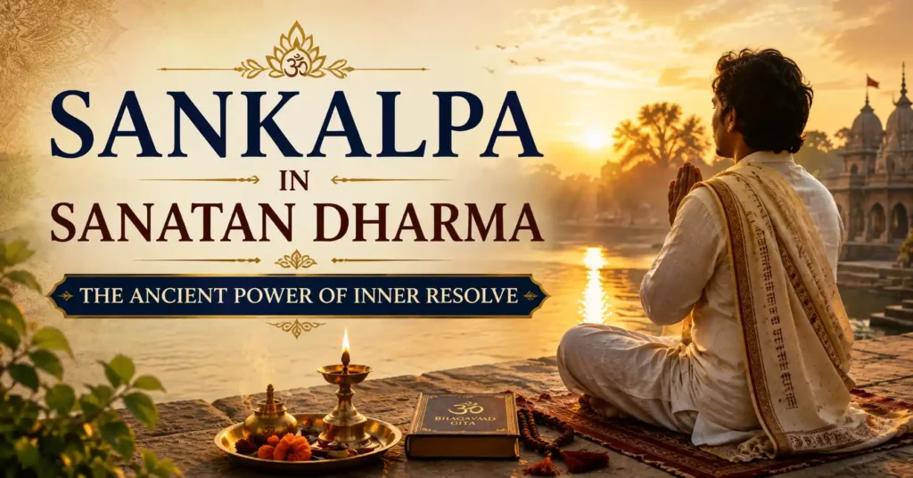 Sankalpa in Sanatan Dharma representing the ancient power of inner resolve through prayer, devotion, and spiritual intention