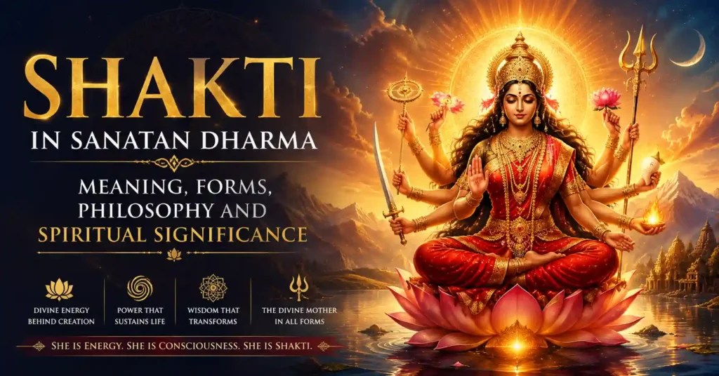 Shakti in Sanatan Dharma as the Divine Feminine and cosmic energy behind creation, preservation, and transformation