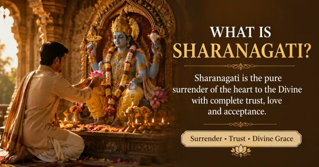 Sharanagati meaning in Hinduism devotee offering devotion and surrender to Lord Krishna