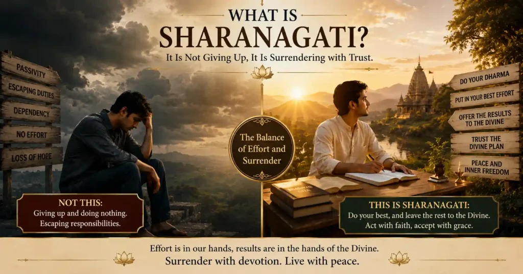 Difference between Sharanagati and giving up in Hindu philosophy effort and surrender together