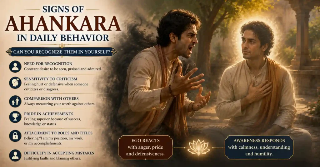 Common signs of Ahankara in daily behavior and spiritual life