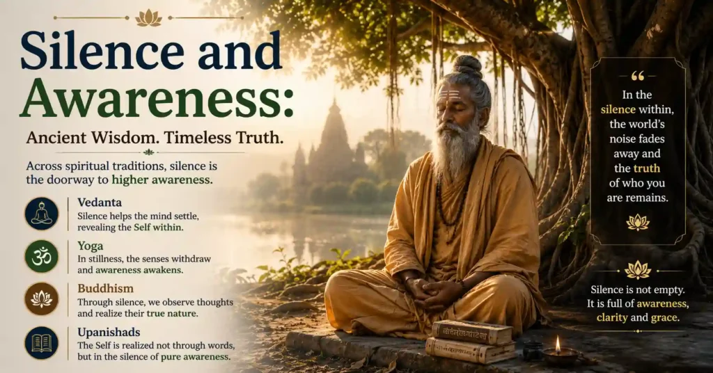 Sage meditating beneath a banyan tree representing silence and awareness in spiritual traditions and inner growth.