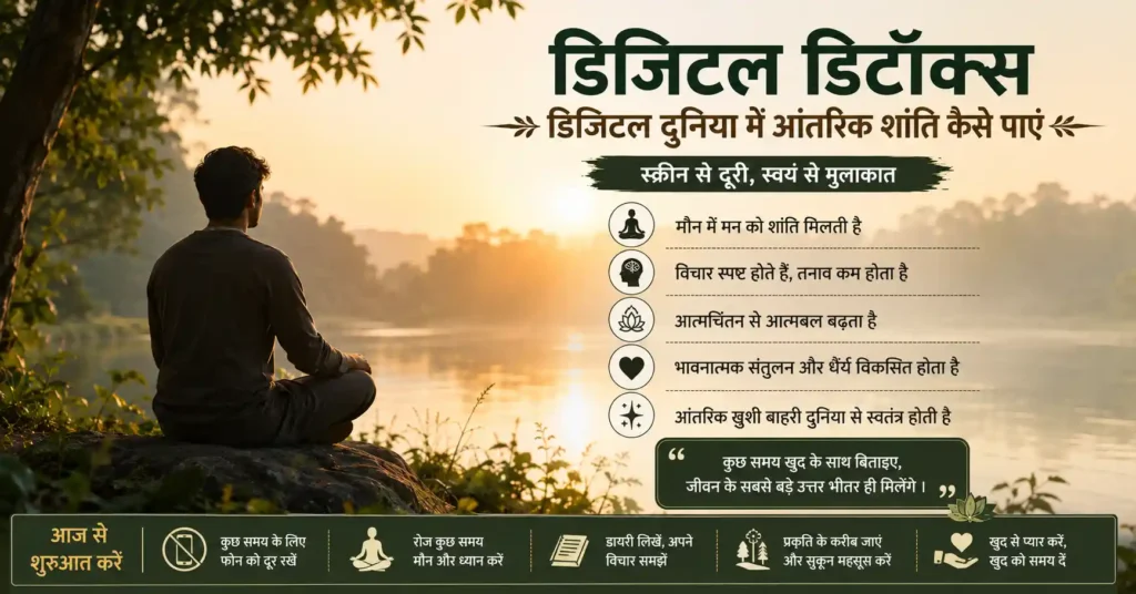 मौन में आत्मचिंतन करता व्यक्ति और स्क्रीन से दूरी