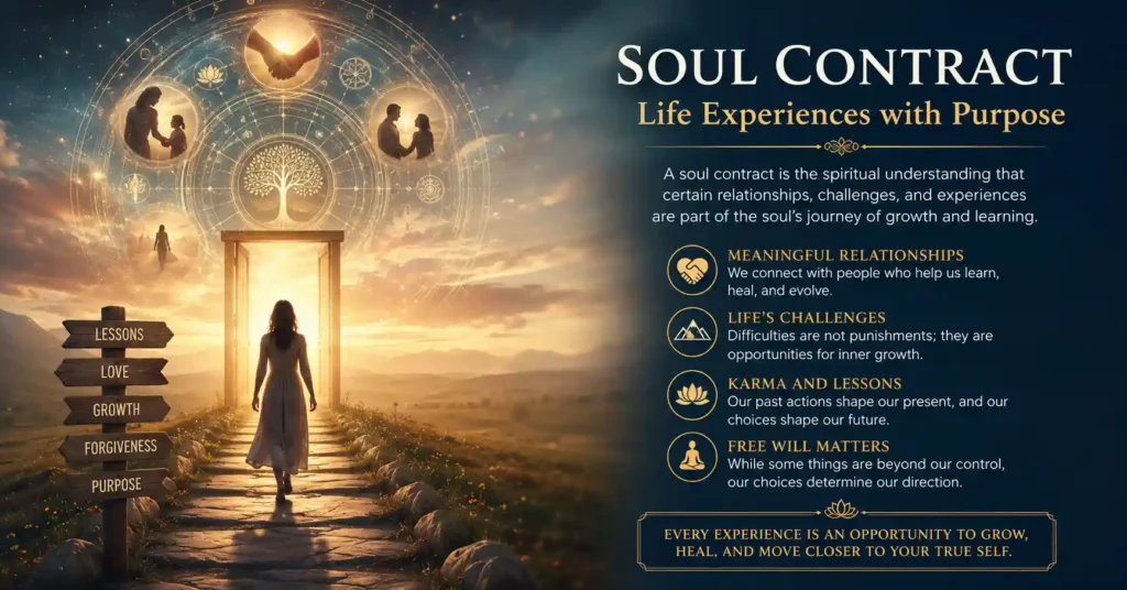 Soul contract spiritual journey showing karma, life lessons, rebirth, personal growth, and the soul's path through different life experiences